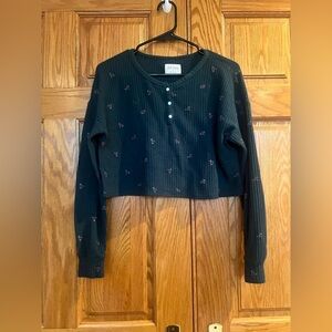 Gilly Hicks - Green Floral Long-Sleeve Crop Top/Thermal Henley